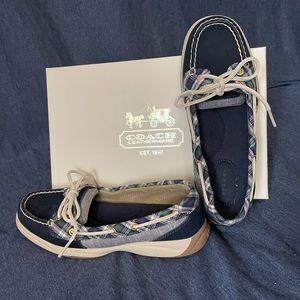 Coach Navy Plaid Boat Shoes